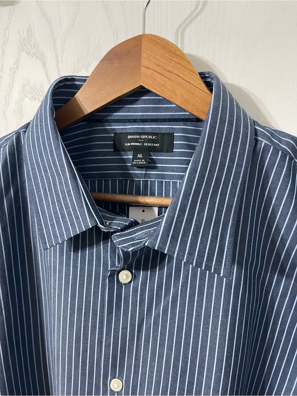 Banana Republic Navy and White Pinstripe Slim Wrinkle Resistant Dress Shirt